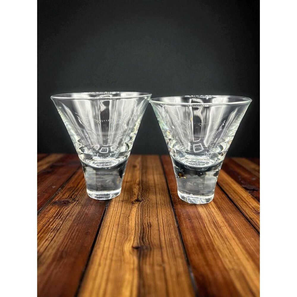 2 Vintage Stemless Martini Glasses 4 1/4" & 4 1/8"